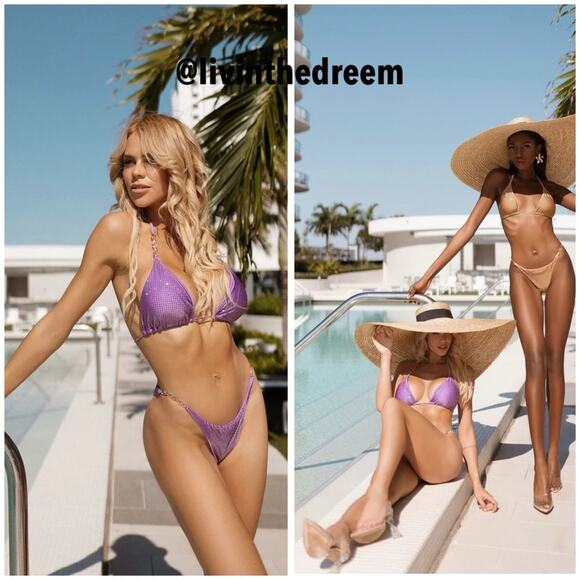 CIOCCOLATO CRYSTAL PURPLE Triangle Top & Skimpy Bottoms BIKINI $385 - Picture 2 of 16